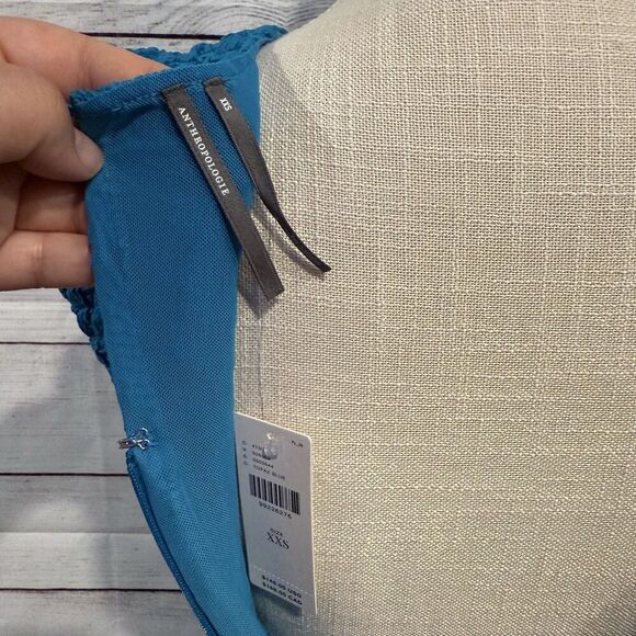 By Anthropologie Textured Mini Shift Dress Size XXS Blue New Stretch Sleeveless - Picture 7 of 10